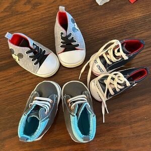 🎈🎈 3 pair of shoes all size 3-6 month. One Disney, 1 Gerber, one Child of Mine